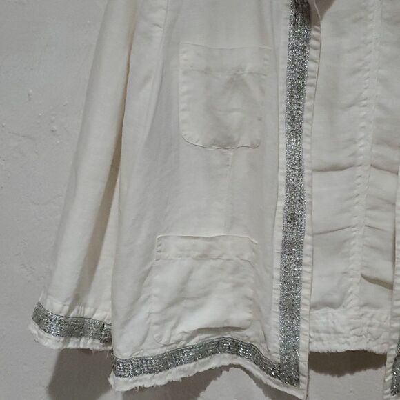 Chico's 100% Linen White Jacket Wiih Silver Beading and Sequins - Picture 3 of 16